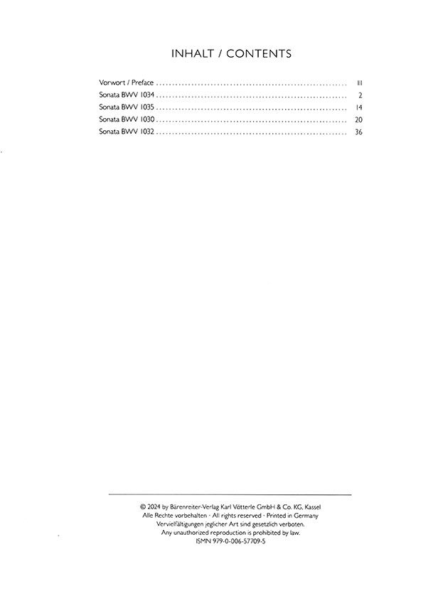 J.S. Bach Vier Sonaten für Flöte und Basso continuo / obligates Cembalo BWV 1034, 1035, 1030, 1032 arrangiert für zwei Flöten