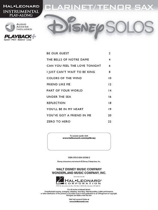 Disney Solos for Clarinet / Tenor Sax