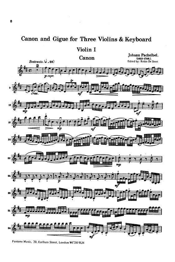 Pachelbel Canon & Gigue for Three Violins & Keyboard (Cello continuo ad lib.)