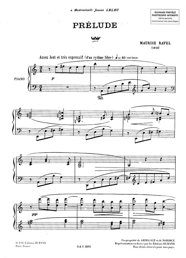 Ravel Prélude (1913) pour Piano