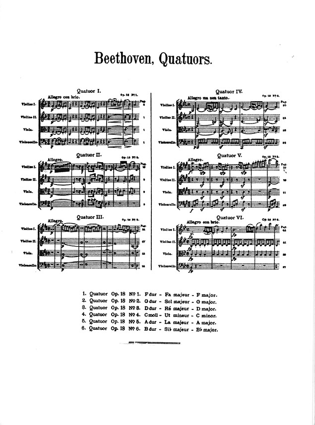 Beethoven String Quartets Volume Ⅰ Opus 18, Nos. 1-6 for Two Violins , Viola and Violoncello