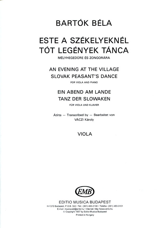 Bartok【An Evening in the Village - Slovak Peasant's Dance】for Viola and Piano