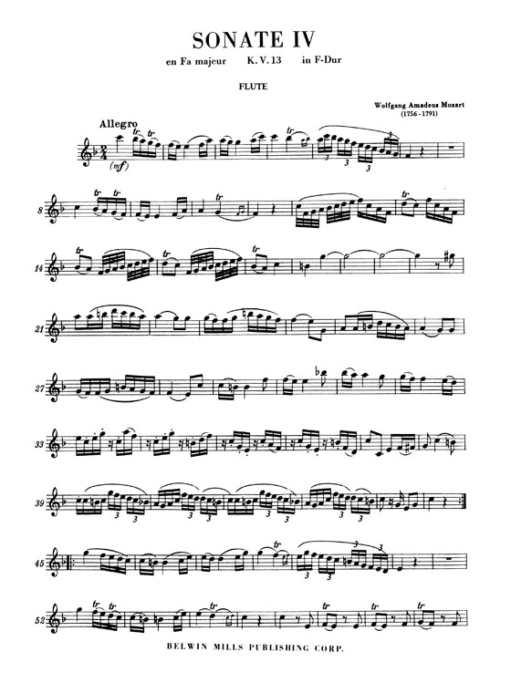 Mozart【Six Sonatas , K. 13 , K. 14 , K. 15】Volume Ⅱ, for Flute and Piano