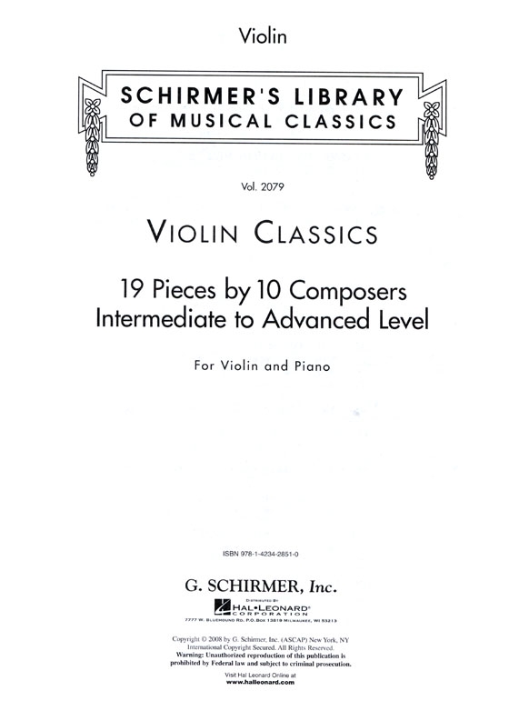 Violin Classics【Intermediate to Advanced Level】for Violin and Piano