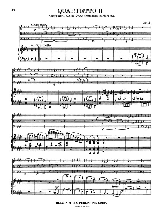 Mendelssohn【Piano Quartet No. 2 in F Minor , Opus 2】for Piano , Violin , Viola and Cello