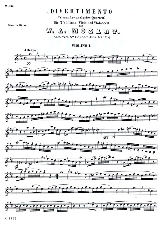 Mozart【3 Divertimenti】for Two Violins , Viola and Cello , K. 136 , K. 137 , K. 138 Full Score