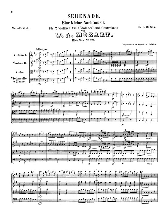 Mozart【Eine Kleine Nachtmusik K. 525】for Two Violins , Viola , Cello and Bass