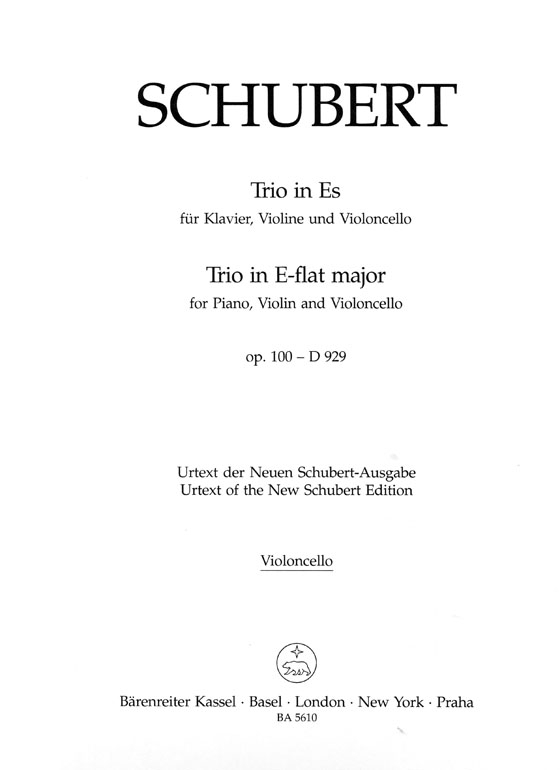 Schubert【Trio in E flat Major , Op. 100－D 929】for Piano , Violin and Violoncello