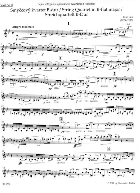 Suk【String Quartet】No. 1 in B-flat major , Op. 11