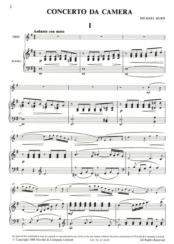 Michael Hurd【Concerto da Camera】for Oboe and Piano