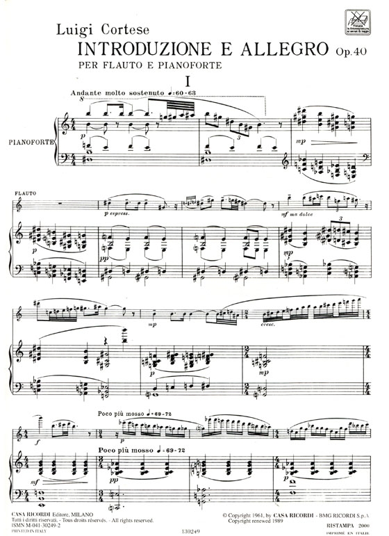 Luigi Cortese【Introduzione E Allegro , Op. 40】per Flauto e Pianoforte