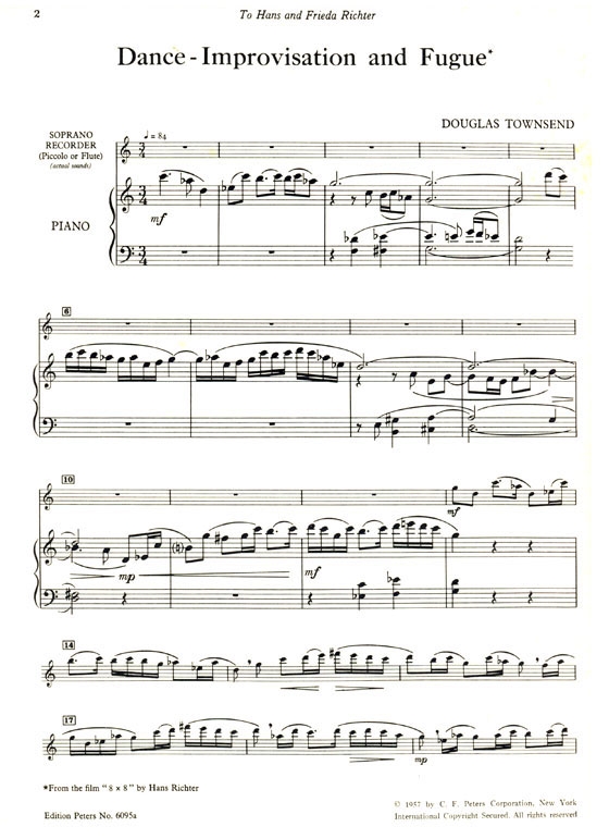 Townsend【Dance-Improvisation and Fugue】for Soprano Recorder (Piccolo or Flute) and Piano