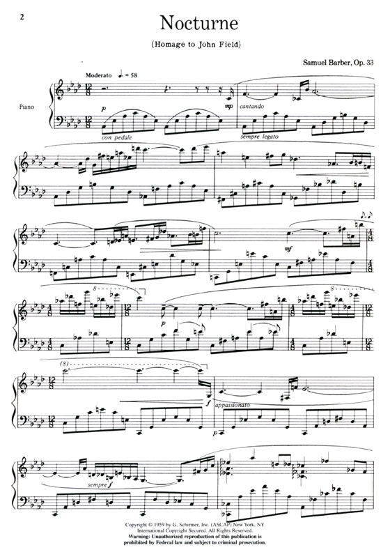 Samuel Barber【Nocturne, Op. 33】for the Piano