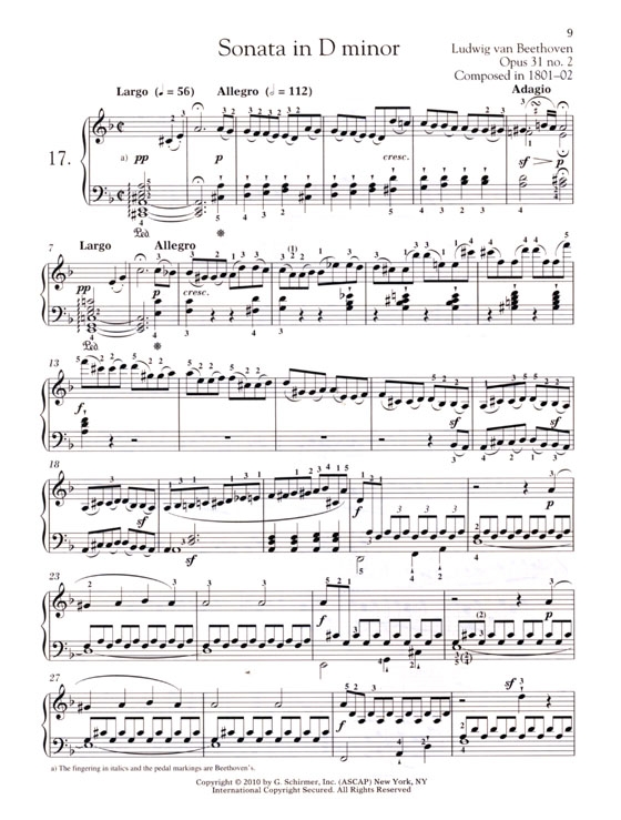 Beethoven【CD+樂譜】Piano Sonata No. 17 in D Minor, Op. 31, No. 2 (Tempest)