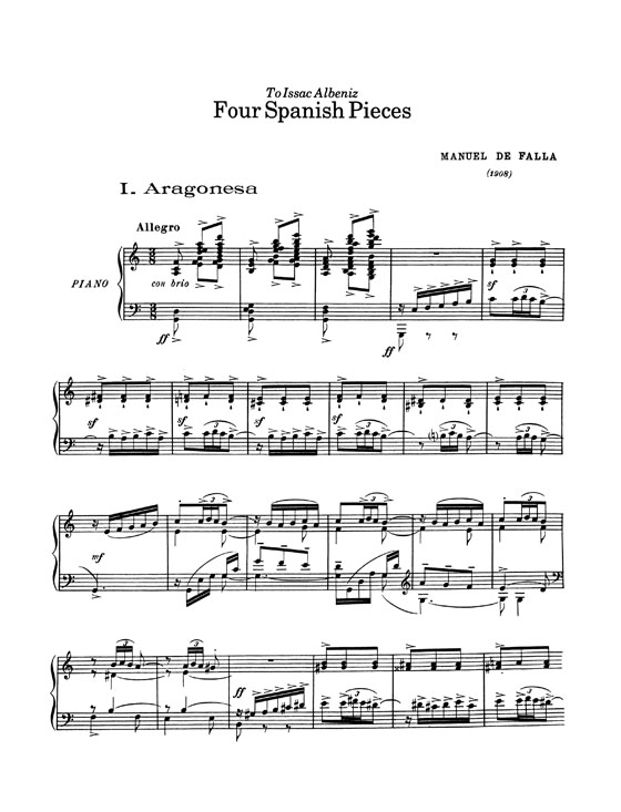 Manuel de Falla【Four Spanish Pieces】Aragonesa／Cubana／Montanesa／Anduluza for Piano