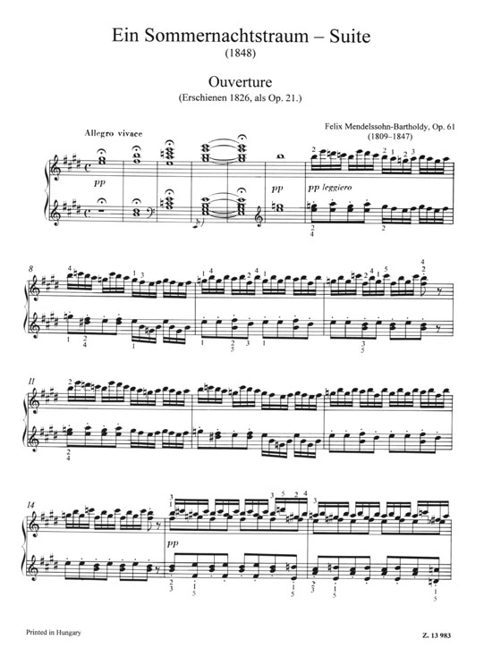 Mendelssohn【A Midsummer Night's Dream , Op. 61】Suite for Piano