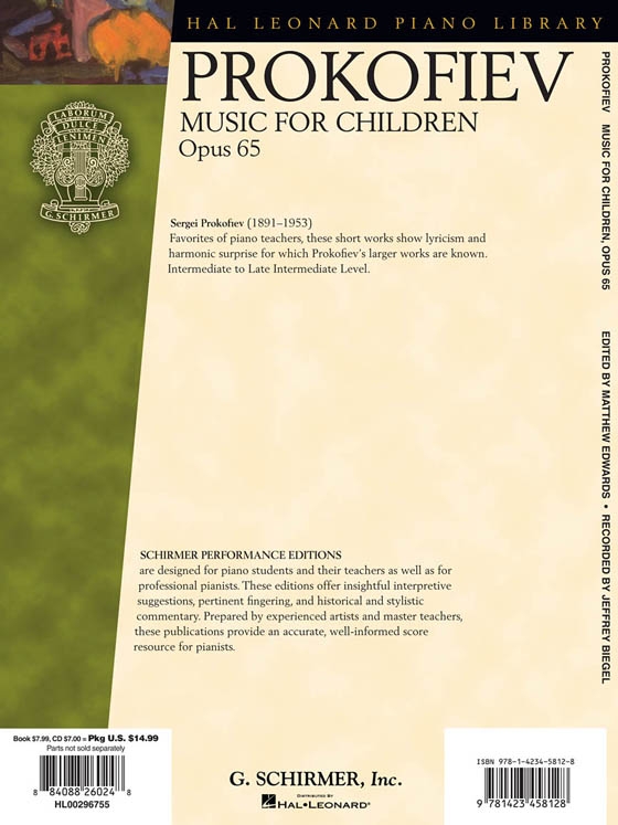 Prokofiev【CD+樂譜】Music for Children , Opus 65 for Piano