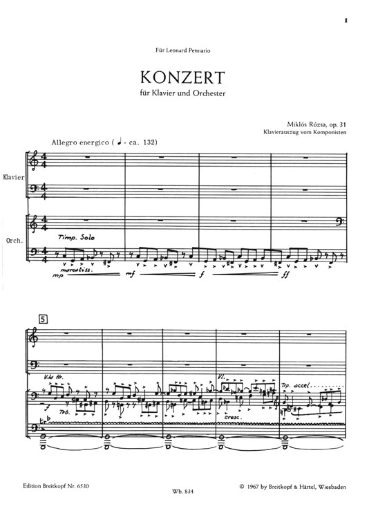 Miklós Rozsa【Konzert, Op. 31】für Klavier und Orchester , 2 Pianos