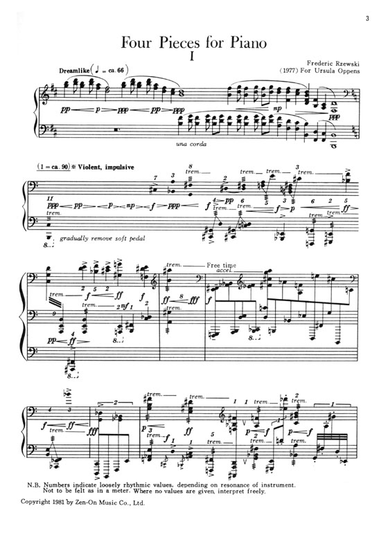 Rzewski【Four Pieces】for Piano ジェフスキー ピアノのための4つの小品