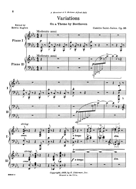 Saint-Saens【Variations On a Theme by Beethoven , Op. 35】Two Pianos , Four Hands