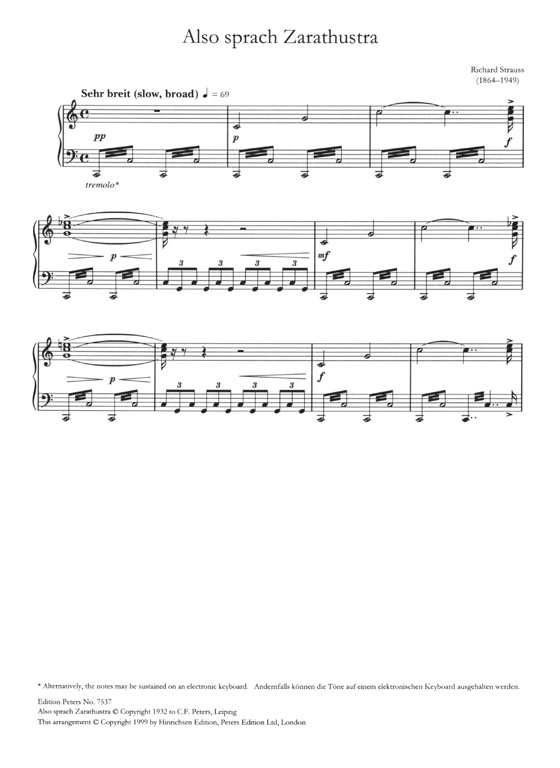 Richard Strauss【Also sprach Zarathustra (Opening Theme)】Arranged for Easy / Intermediate Piano