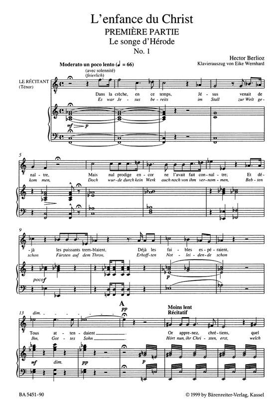 Berlioz【L'enfance Du Christ／Die Kindheit Christi 】Reduction Piano / chant , Klavierauszug