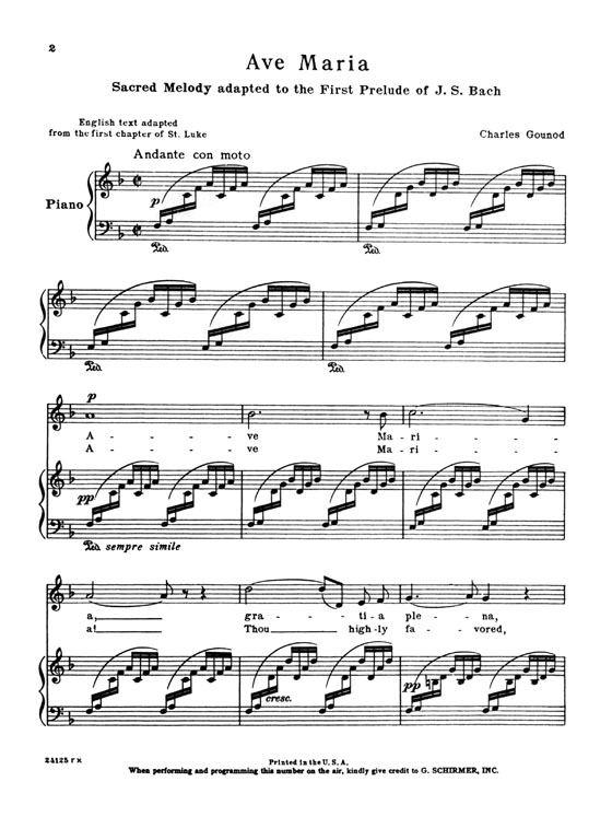 Gounod【Ave Maria Adapted to the First Prelude of J.S. Bach】High, F