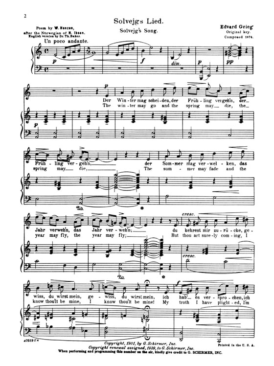 Grieg【Solvejg's Lied (Solvejg's Song)】Medium, in F# Minor / High, in A Minor