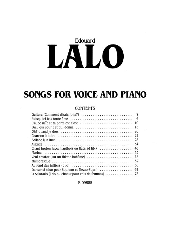 Lalo【Songs with French and Latin text】for Voice and Piano