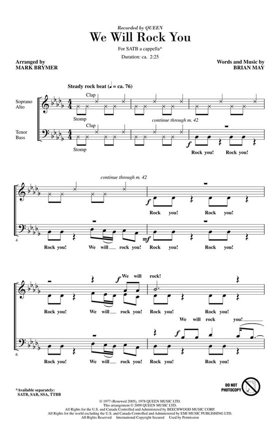 【We Will Rock You】SATB A Cappella