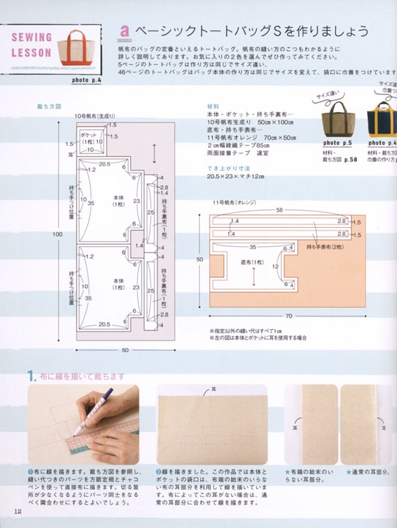 家庭用ミシンで作る 帆布のバッグ