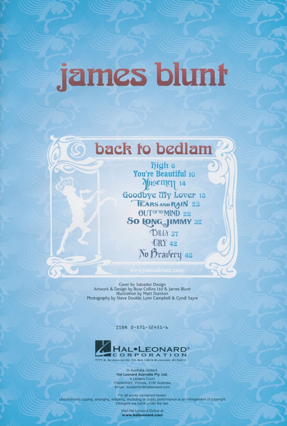 James Blunt【Back to Bedlam】Piano / Vocal / Guitar