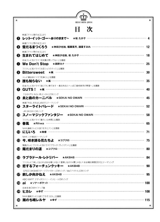 ピアノソロ 中級 おさえておきたい! 2014年ベストヒット 上半期編