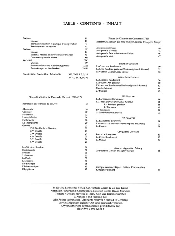 Rameau【 Pièces de Clavecin】Edition intégrale Ⅱ , Les Livres de 1726／27 et 1741