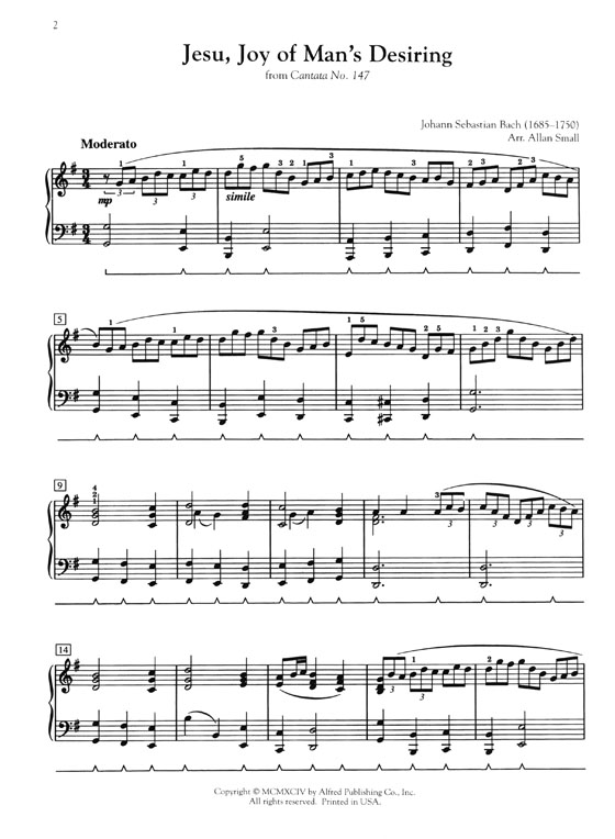 J. S. Bach Jesu, Joy of Man's Desiring  Arranged for Piano Solo by Allan Small Intermediate