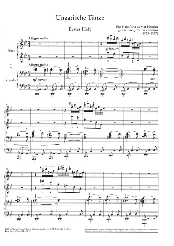 Tänze　(vierhändige　ハンガリー舞曲集　Fassung)／　ブラームス　Ungarische　Brahms　4手用
