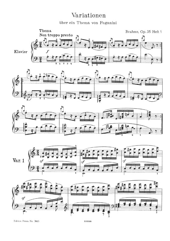 Brahms Variationen über ein Thema von Paganini Opus 35 (Emil von Sauer) Klavier