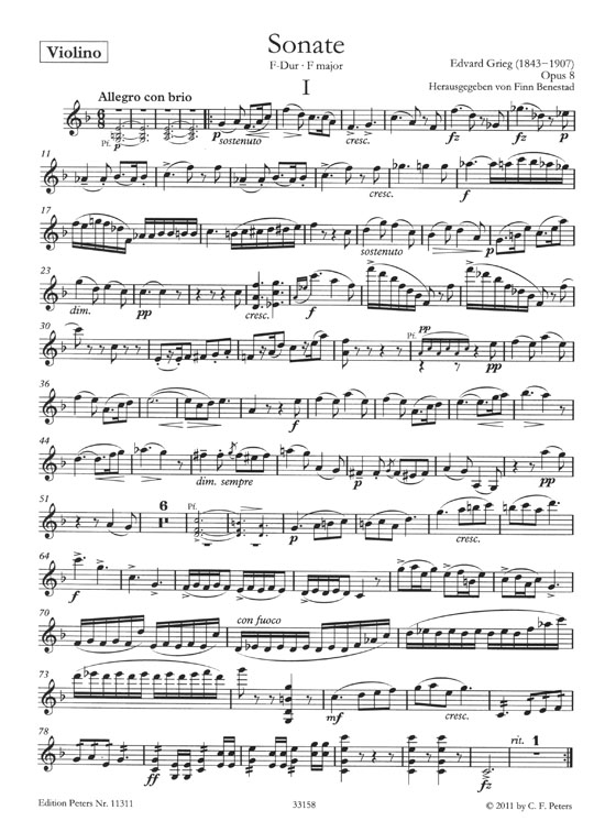 Grieg Sonate F major Opus 8 Violin and Piano (Urtext)