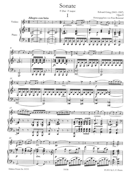 Grieg Sonate F major Opus 8 Violin and Piano (Urtext)