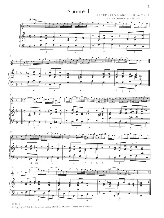Marcello Zwölf Sonaten für Altblockflöte oder Querflöte und Basso Continuo Ⅰ