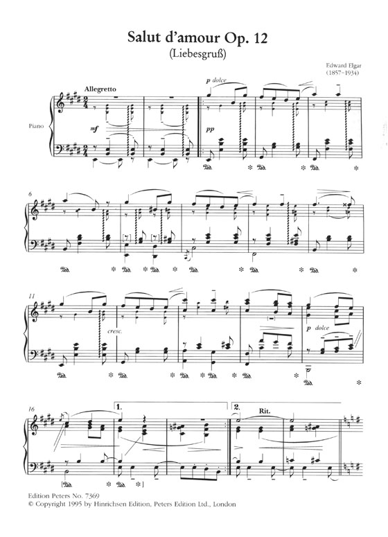 Edward Elgar Salut D'amour for Solo Piano