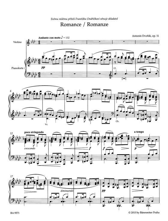 Dvorák Romance Op. 11 Arrangement for Violin and Piano by the Composer