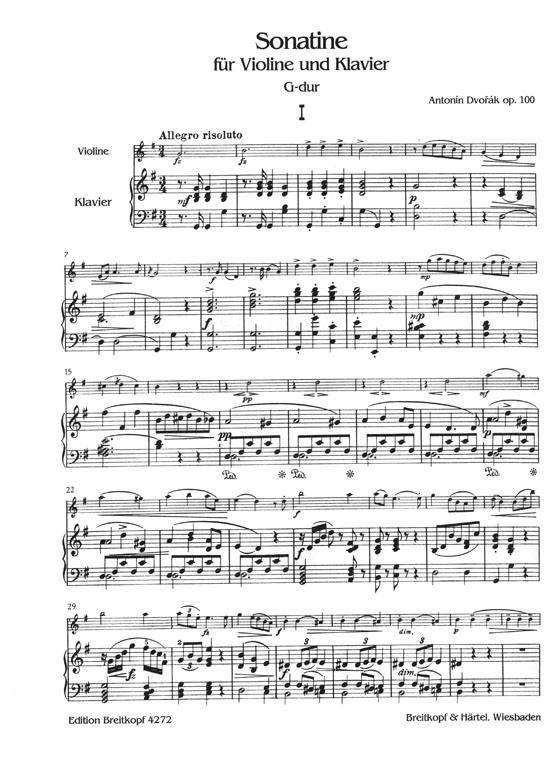 Antonín Dvořák Sonatine für Violine und Klavier G-dur Op. 100