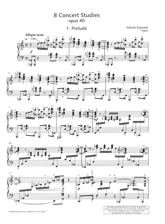 ピアノ 楽譜 カプースチン | 8つの演奏会用エチュード 作品40 | 8 