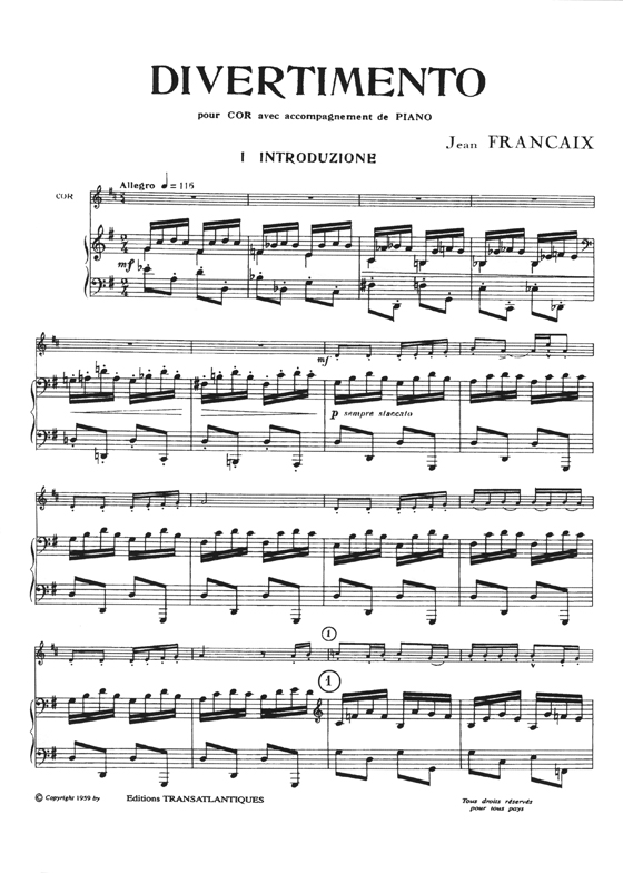 Jean Francaix: Divertimento pour Cor avec Accompagnement de Piano