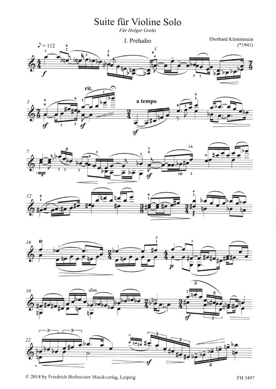 Eberhard Klemmstein Suite for Violin Solo