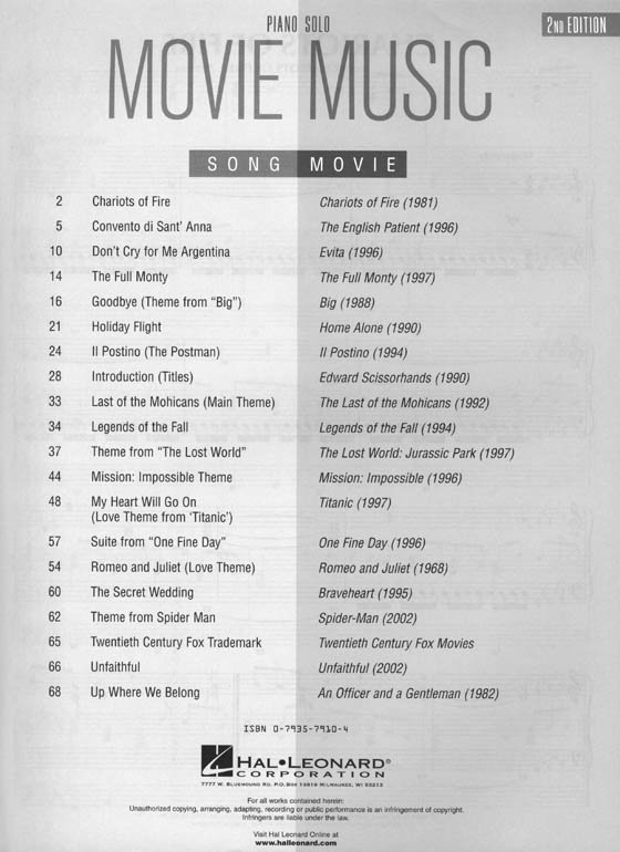 Movie Music – 2nd Edition Piano Solo