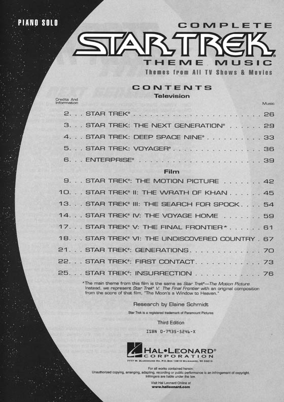 Complete Star Trek Theme Music – 3rd Edition Piano Solo