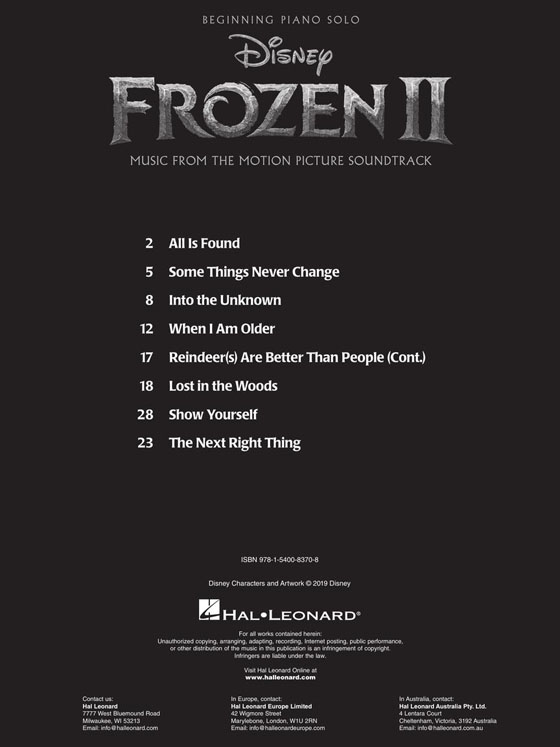 Frozen Ⅱ: Music from the Motion Picture Soundtrack Beginning Piano Solo