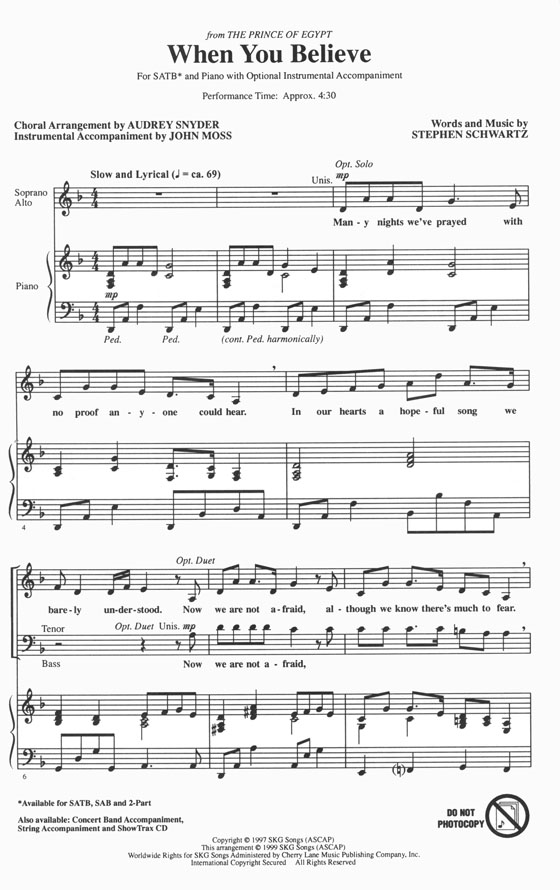 When You Believe (from The Prince of Egypt) SATB
